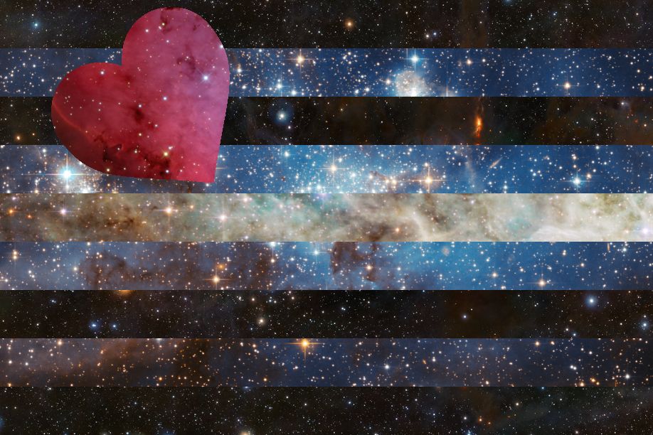 Leather flag made from photos of galaxies