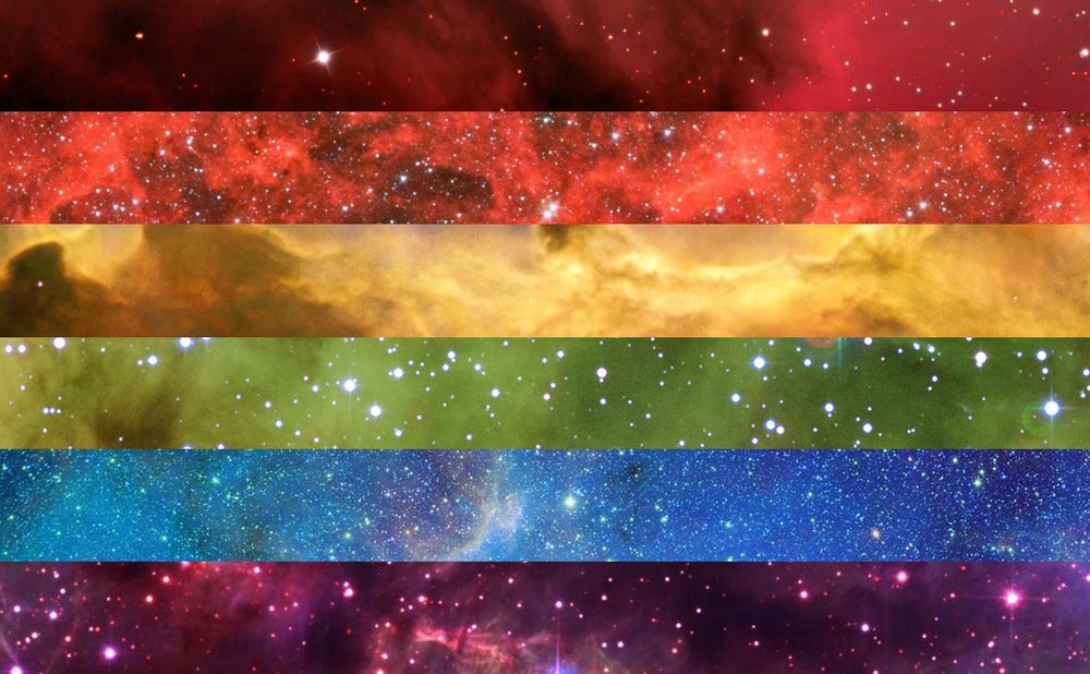 Rainbow flag made from photos of galaxies