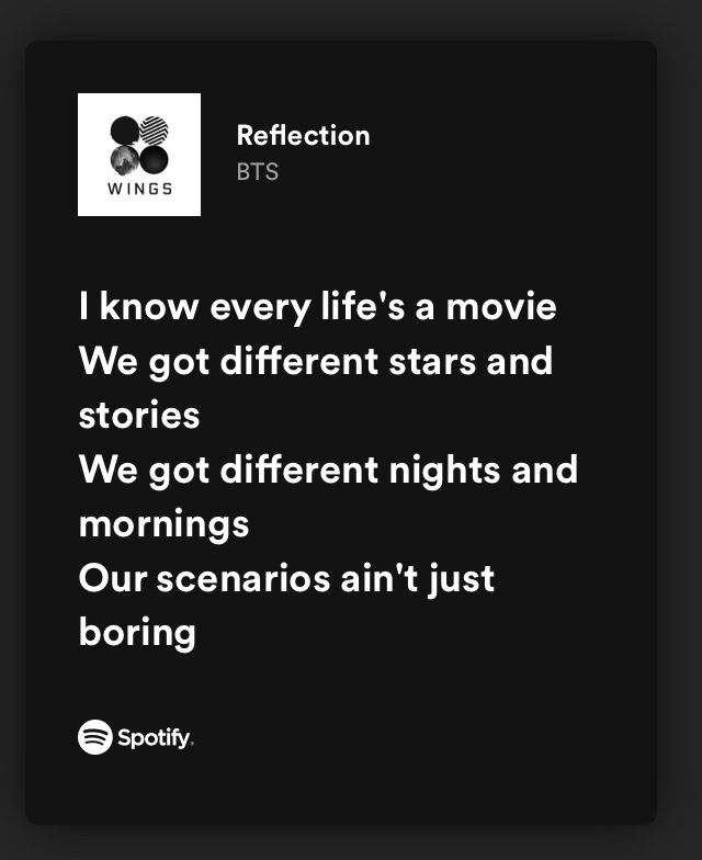 Song lyrics of Reflection written by RM. 
RM’s solo track in Wings album.