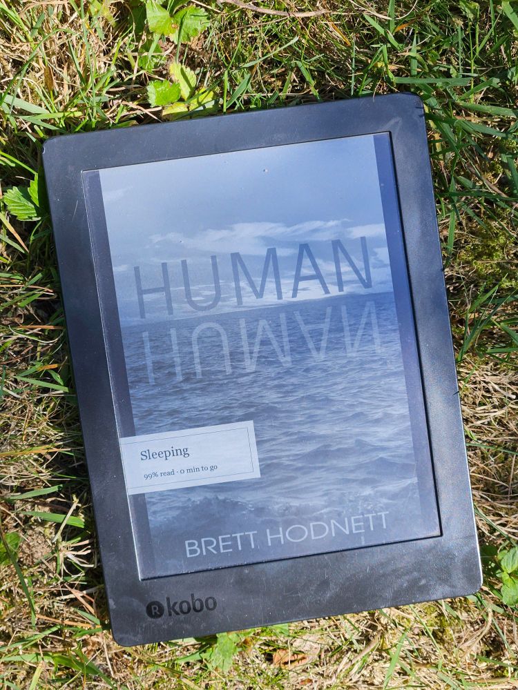 Book cover showing the word Human reflected in sea.