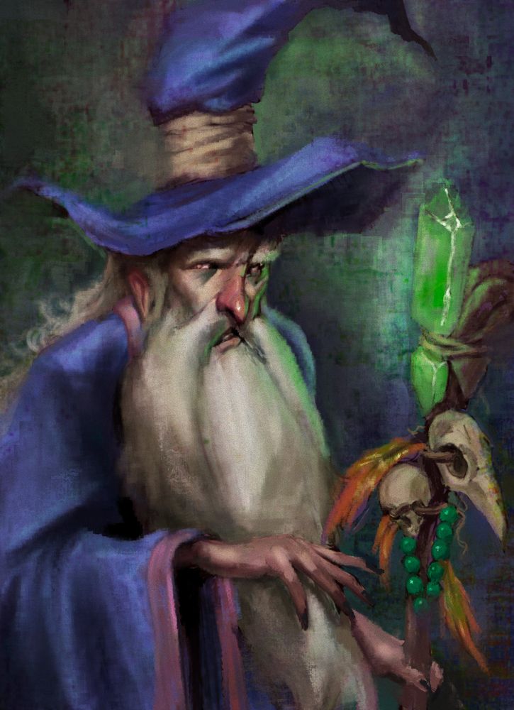digital painting of a decrepit as hell looking wizard