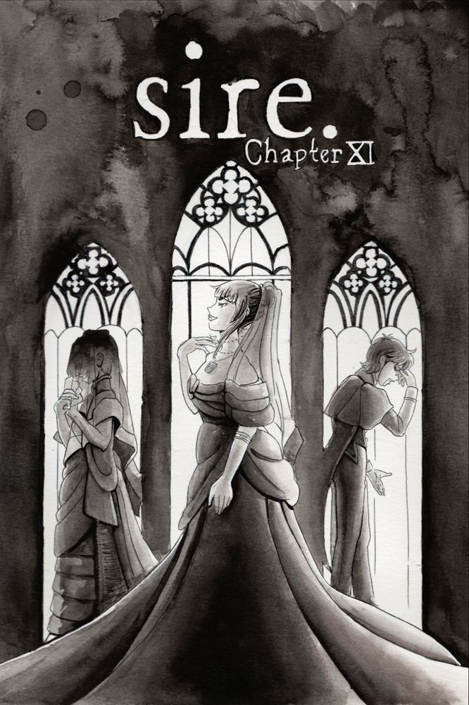 A black and white inkwash piece with gothic aesthetic 