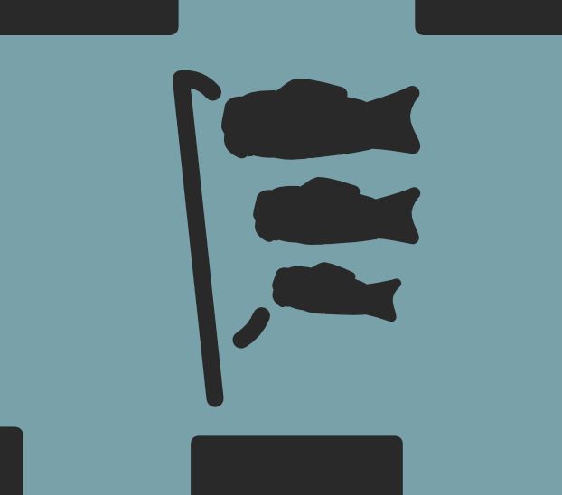 black on grey blue stylized Koinobori design 