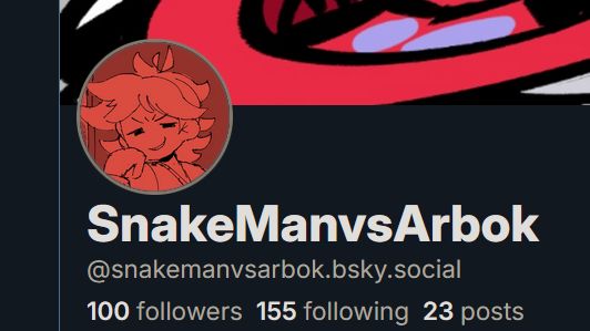 Image showcasing SnakeManvsArbok's follow count at 100