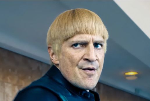Screen shot of Guy Gardner from Superman 2025 with his iconic bowl cut hairdo