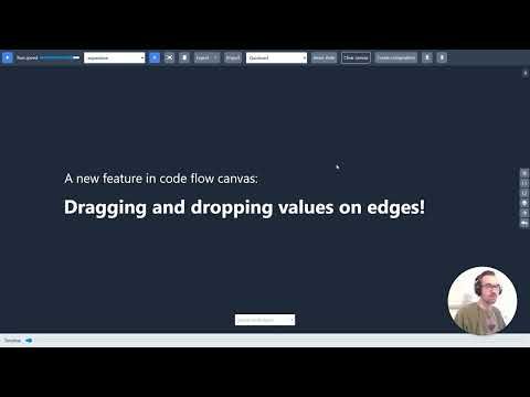 Dragging and dropping values on edges in code flow canvas
