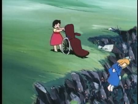 Little girl drops older girl in hospital wheelchair out of the chair and off of a cliff