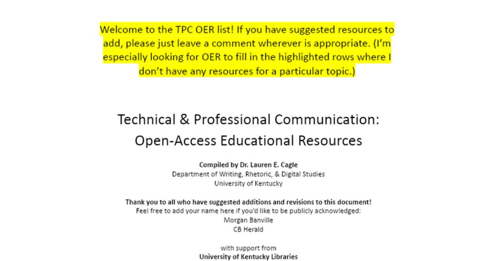 Technical & Professional Communication: Open-Access Educational Resources