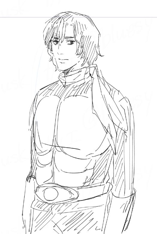 本郷猛がライダースーツでマスクなしの姿でこちらを向いて立っているイラスト（落書き）