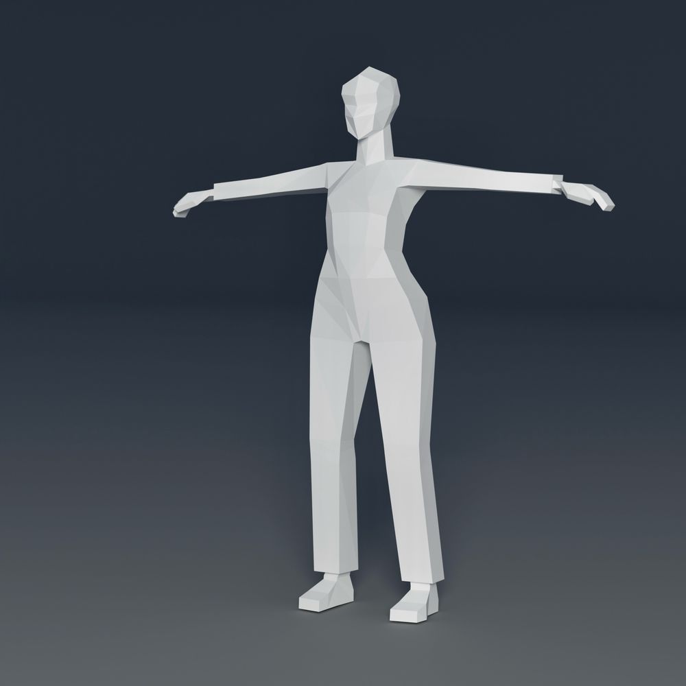 A low poly female character in T-pose