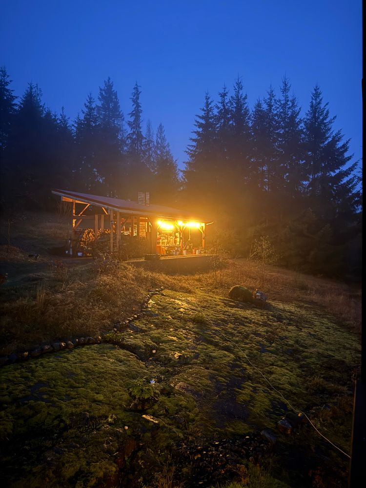 The kiln shed, glowing in the dawn
