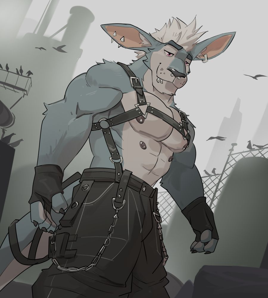 Rupert wearing harness and tripp pants
