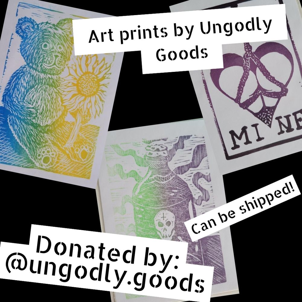 Image of relief prints of teddy bears, rope bound asses, skull guys, etc 
Art print by Ungodly Goods. Can be shipped! Donated by ungodly.goods on instagram