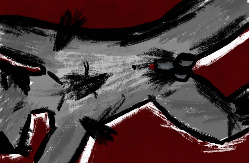 a stylized wolf, sprawled out and nude