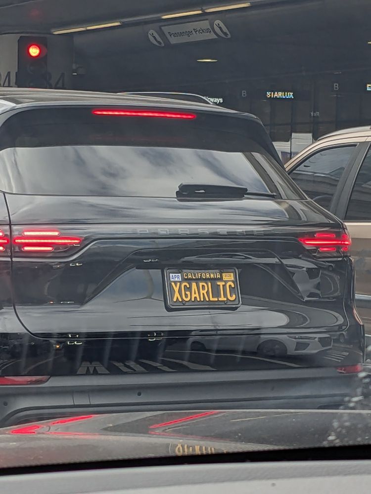 black SUV, license plate XGARLIC