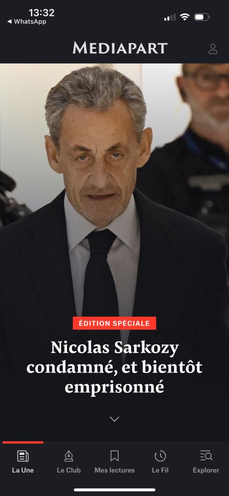 Une de Mediapart sur le verdict du procès Sarkozy