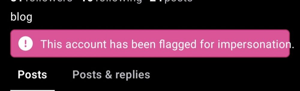 A screenshot of the fake New York Times Bluesky account which has been flagged for impersonation. The text stating that falls out of the right hand side of the box.