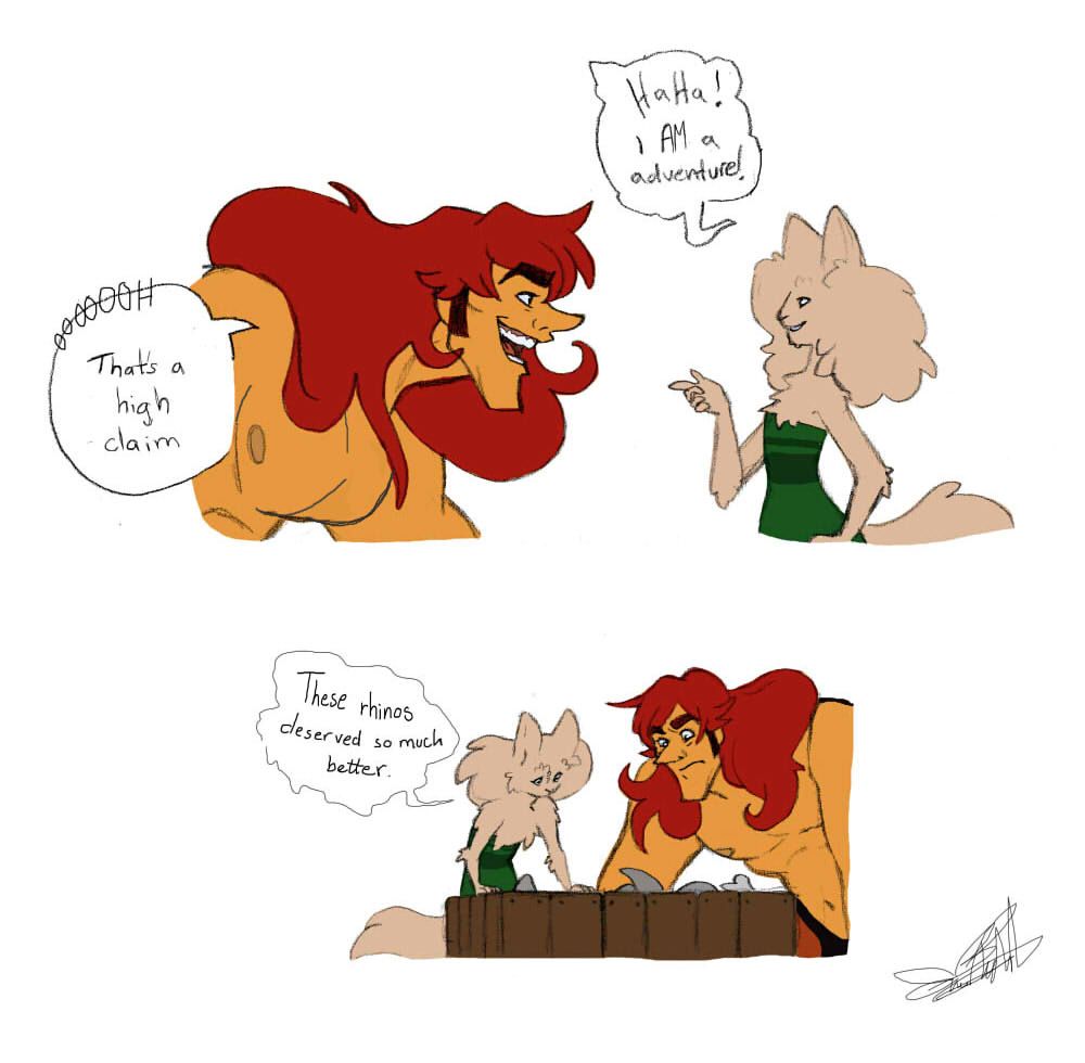 My fluffy oc Jajna hanging out with the naga Kenny