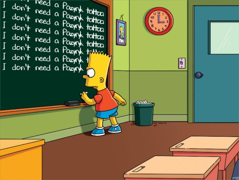 Bart chalkboard meme. The text is "I don't need a Pazyryk tattoo."