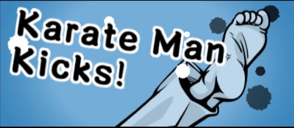 title screen for karate man kicks! from rhythm heaven megamix. it shows joe kicking skyward with a very detailed muscular foot 
