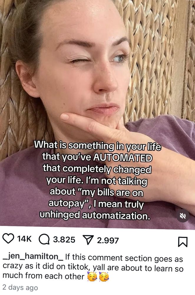 Instagram post by _jen_hamilton_ “What is something in your life that you've AUTOMATED that completely changed your life. I'm not talking about 