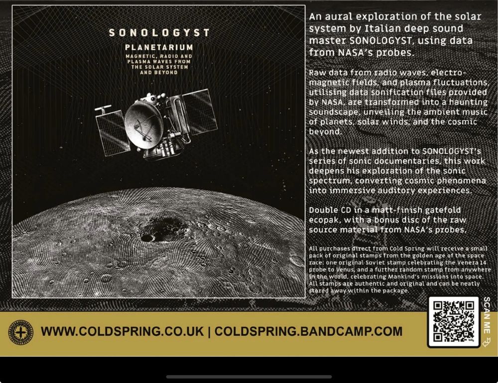 Se puede encontrar en www.coldspring.co.uk | coldspring.bandcamp.com.
Incluye sonidos de las sondas espaciales de la NASA. 