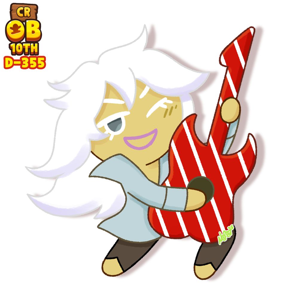 Character from Cookie Run series, Rockstar Cookie. He is holding his guitar and striking a pose.