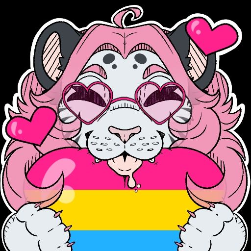 Splice the White Tiger holding a Pansexual colored heart