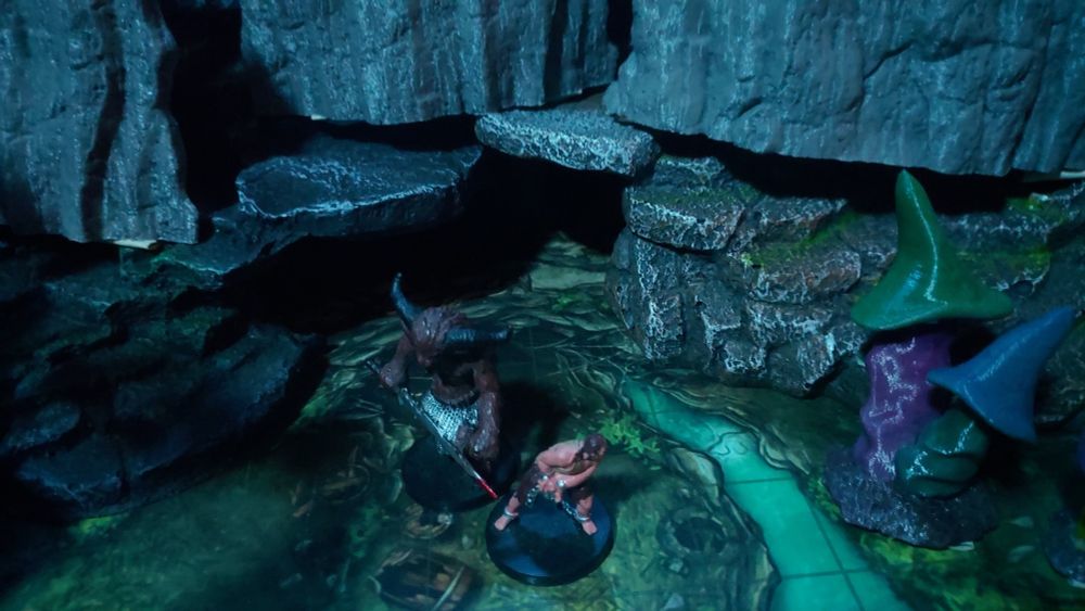 Minotaur bringing out a captive to sacrifice.