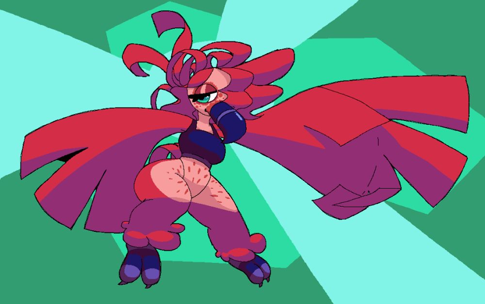 Lezzlebit's Apple Bird showing off cool big hands that are big (cool)