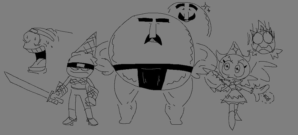 brainstorming ideas for henchmen designs for Master Deathscream (the ice cream guy)