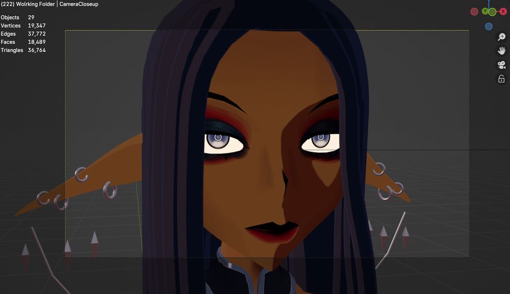 Blender Viewport: Elf with red and black lipstick, long ears pointed down