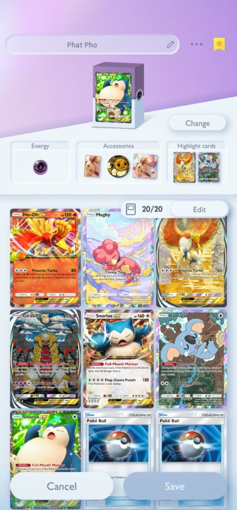 Full Art Ho-Oh EX, Snorlax EX, Giratina EX, Komala, Magby, regular Ho-Oh EX and Snorlax EX