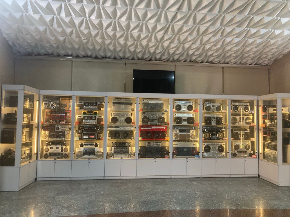 A very impressive collection of boomboxes/ radio cassette players at the tv museum in Tashkent. 