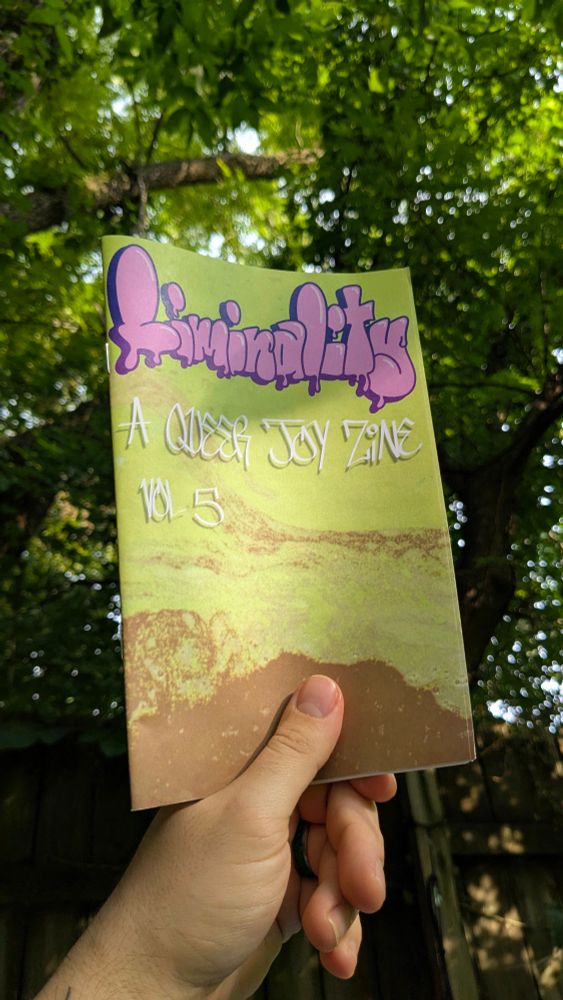 Cover of LIMINALITY Issue 5

Mossy pond background with melty purple/pink lettering done in a bubbly graffiti style