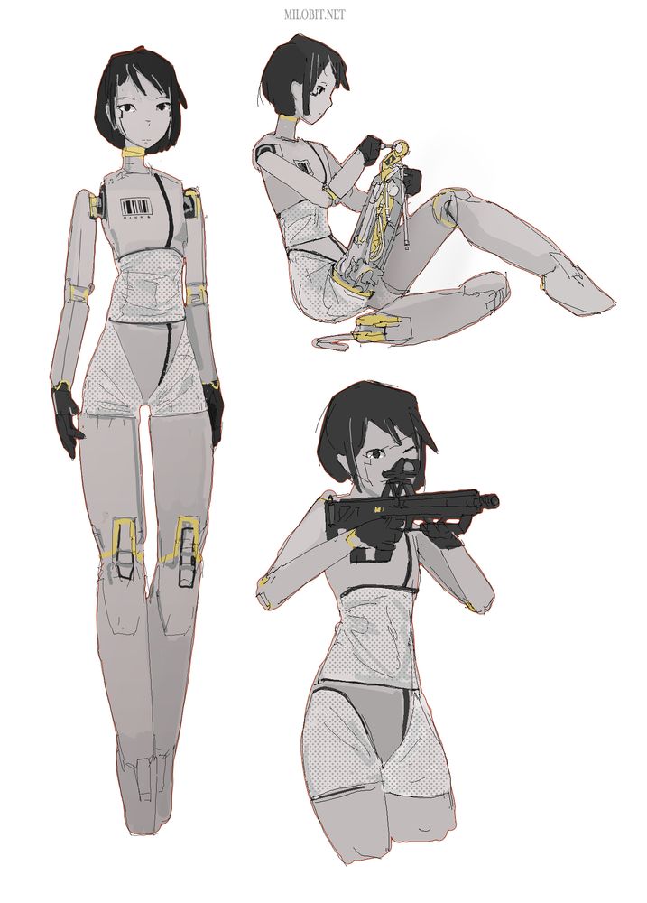 new, unnamed robot girl original character design by me, milobyte