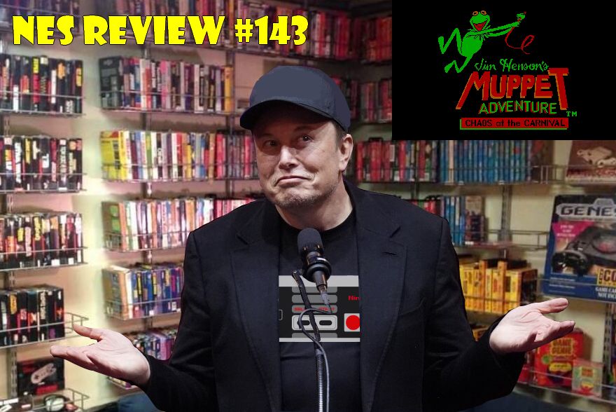 Elon Musk as a early 2010s video game reviewer reviewing the NES Game Muppet Adventure: Chaos at the Carnival for his 143rd episode 
