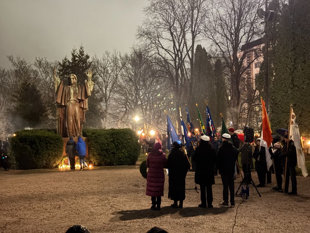 Wreath-laying ceremony at the Spirit of Freedom statue.