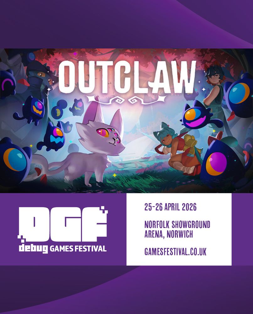 Promo image for Debug Games Festival, featuring artwork from Outclaw by Moss Monkey Games
