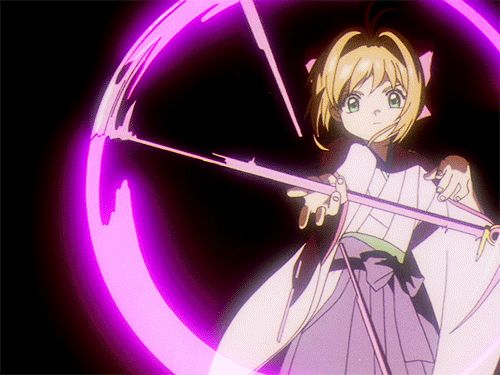 Sakura Kinomoto of Card Captor Sakura twirls her sealing wand.