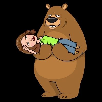 Bitmoji woman held by a bear