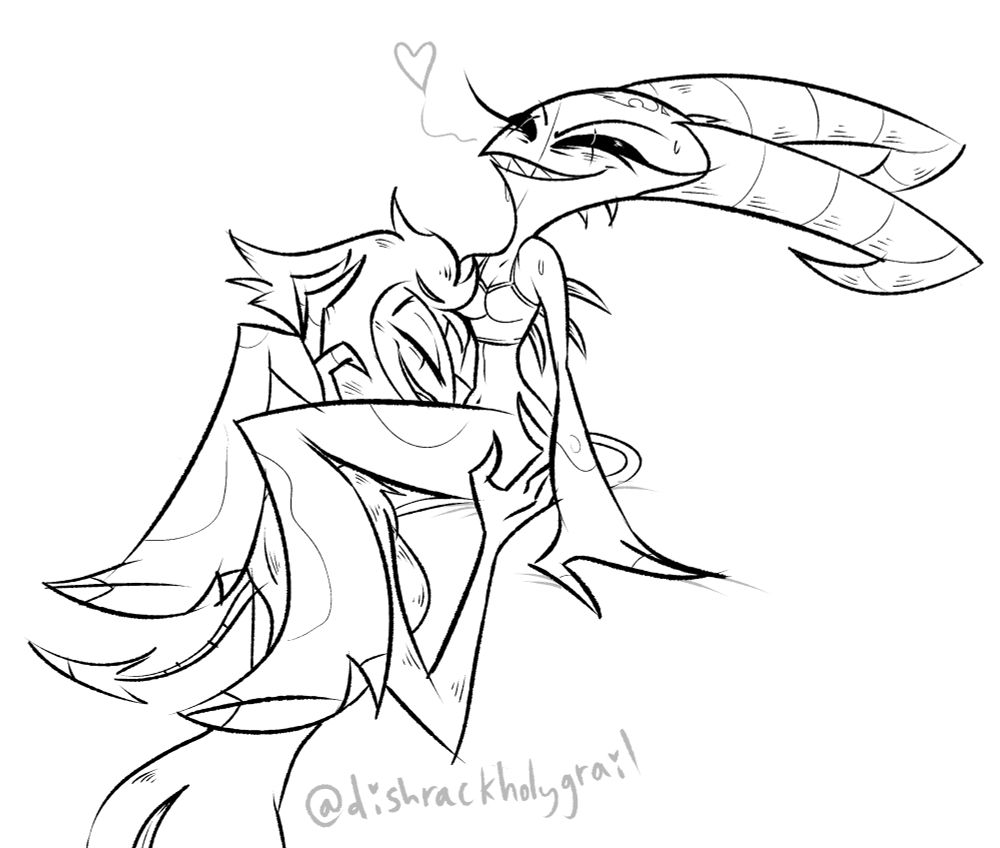 Genderbent Blitz and Stolas having a very good time (Blitz is getting eaten out lol)