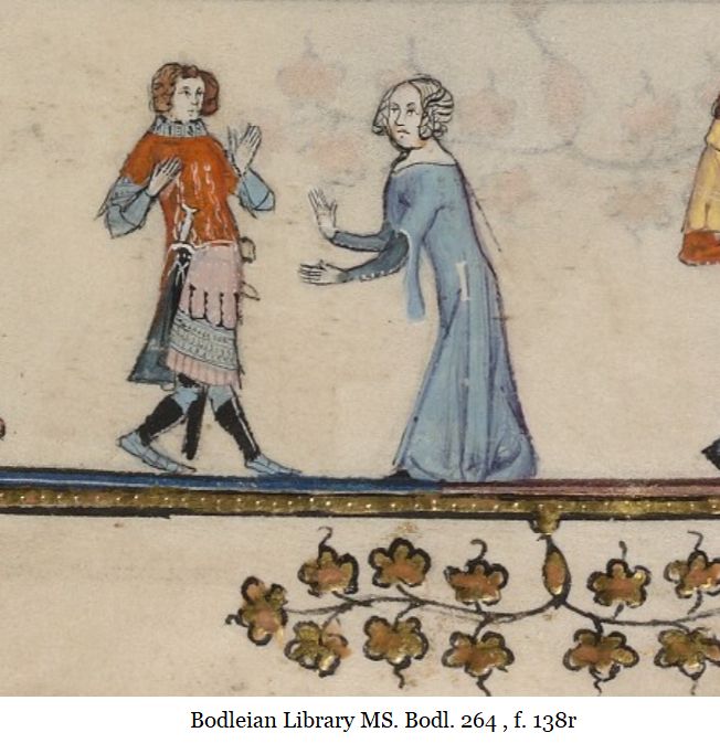 medieval marginal illustration of a man ad a woman looking irritated