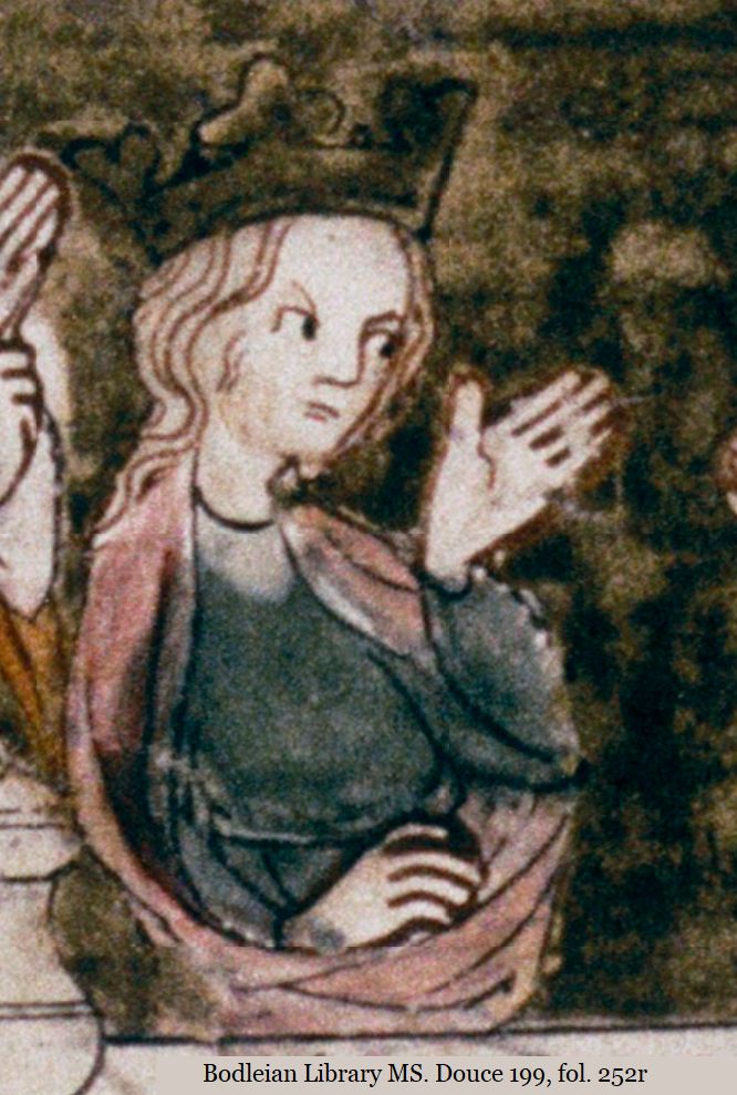 medieval illustration of Guinevere looking dismayed
