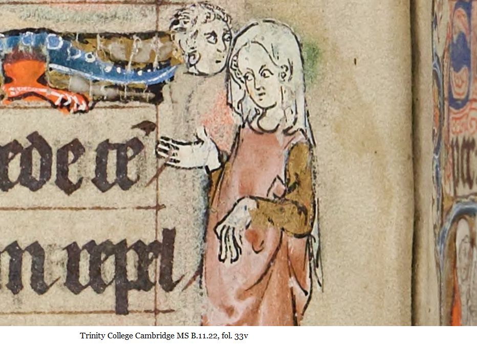 medieval marginal illustration of a woman next to a grotesque
