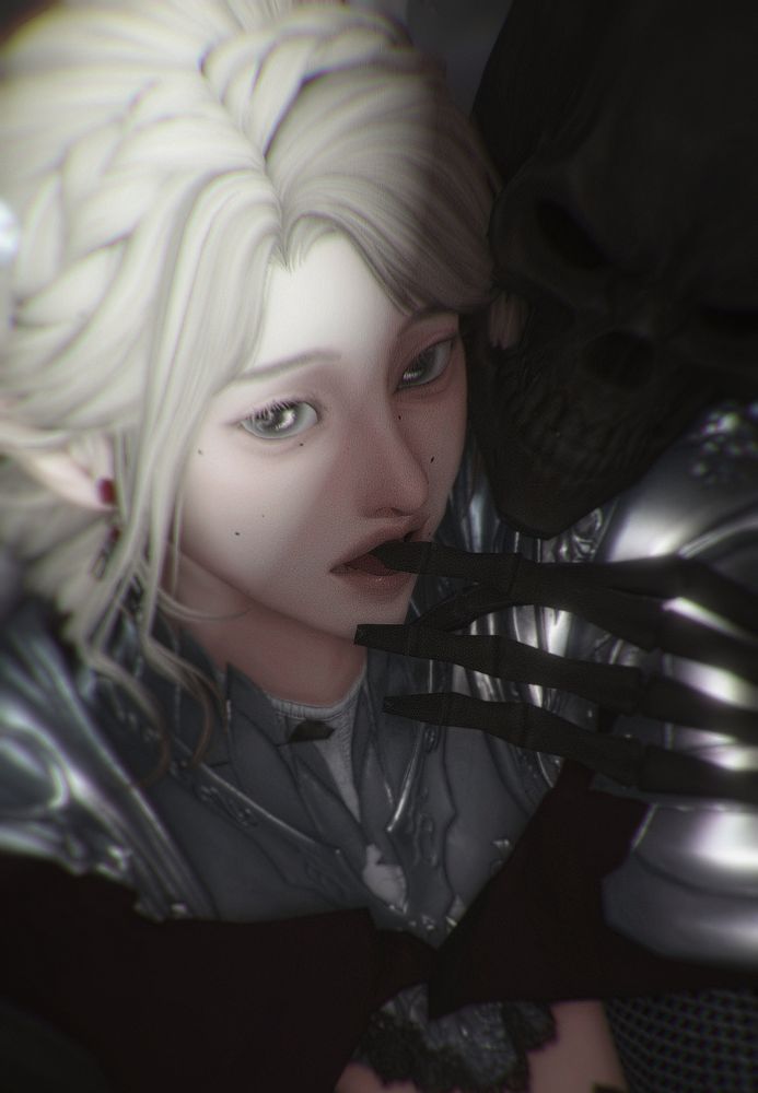 sumire has caught sight of someone - you, maybe. the skeleton fades into the darkness, but the remnant remains, it still holds open their mouth. there is nothing warm here. though sumire is clad in armour, they are not safe.