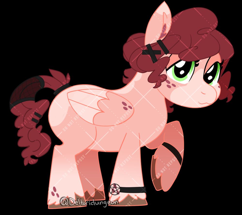 A drawing of a pegasus in the MLP:FiM style, featuring a soft pink and red color palette. 