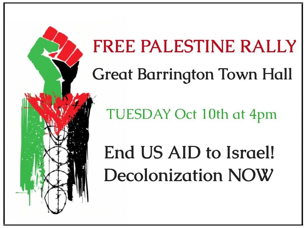 Free Palestine rally in Great Barrington MA 10/10 4pm