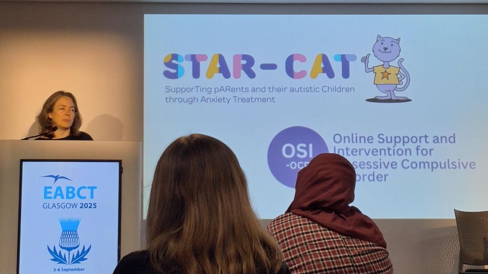 Cathy delivering a keynote talk at the European Association for Behavioural and Cognitive Therapies conference in Glasgow 