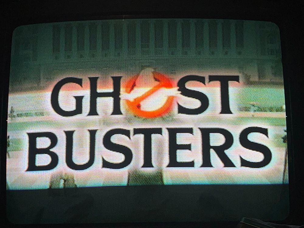 Ghostbusters title screen displayed on a crt tv 